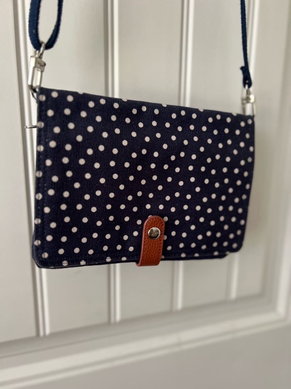 Thirty-One Navy Dancing Dots Crossbody Bag